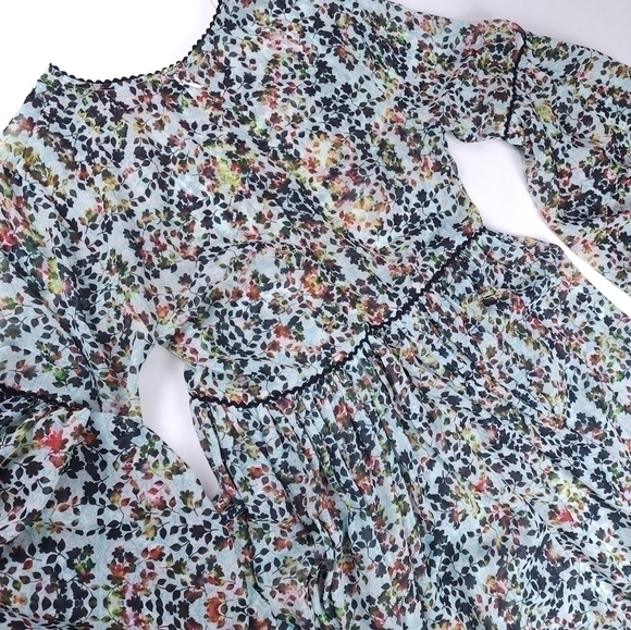 Anthropologie Bhanuni Multicolored Teal Black Floral Sheer Dress Sz 2 Pe… - Picture 10 of 12